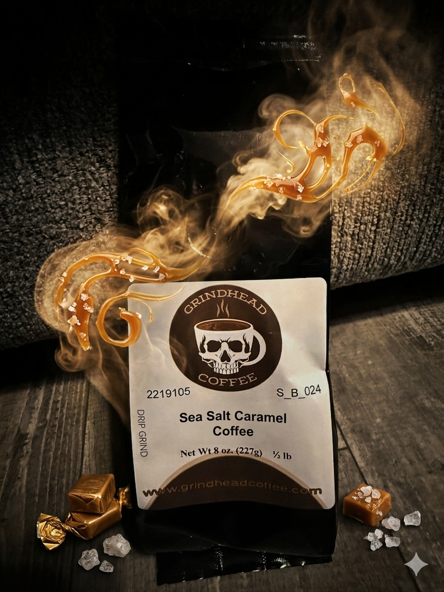 Grindhead Salted Caramel Gourmet Coffee – 1/2 lb Drip Grind, Locally Roasted