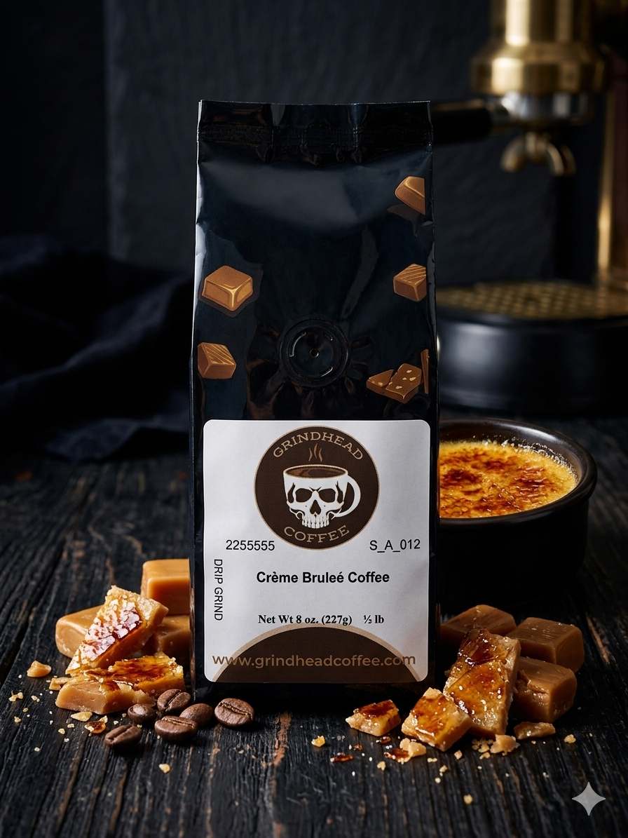 Grindhead Crème Brûlée Flavored Coffee – Caramel Vanilla Medium Roast Arabica Beans