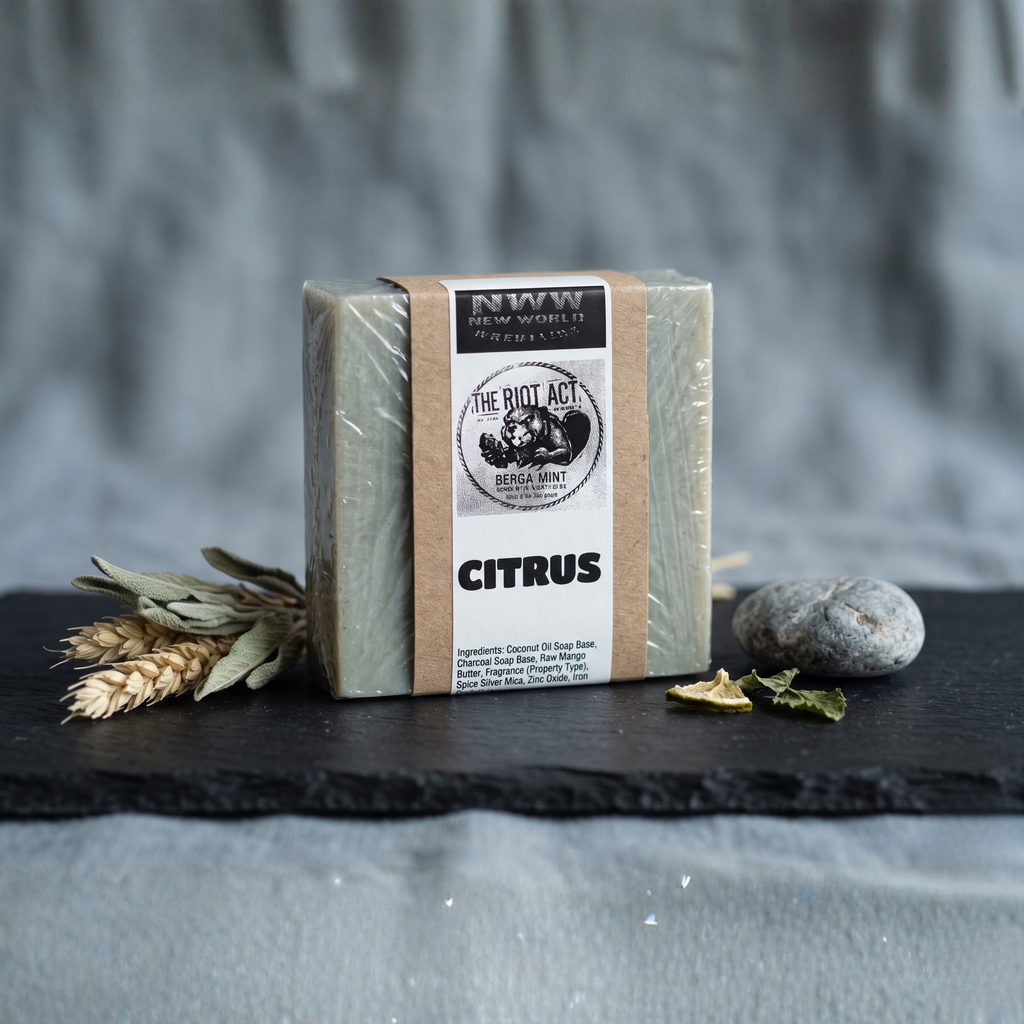 The Riot Act Berga-Mint Citrus Bar Soap — Heavy Duty Activated Charcoal Kaolin Clay Men's Soap