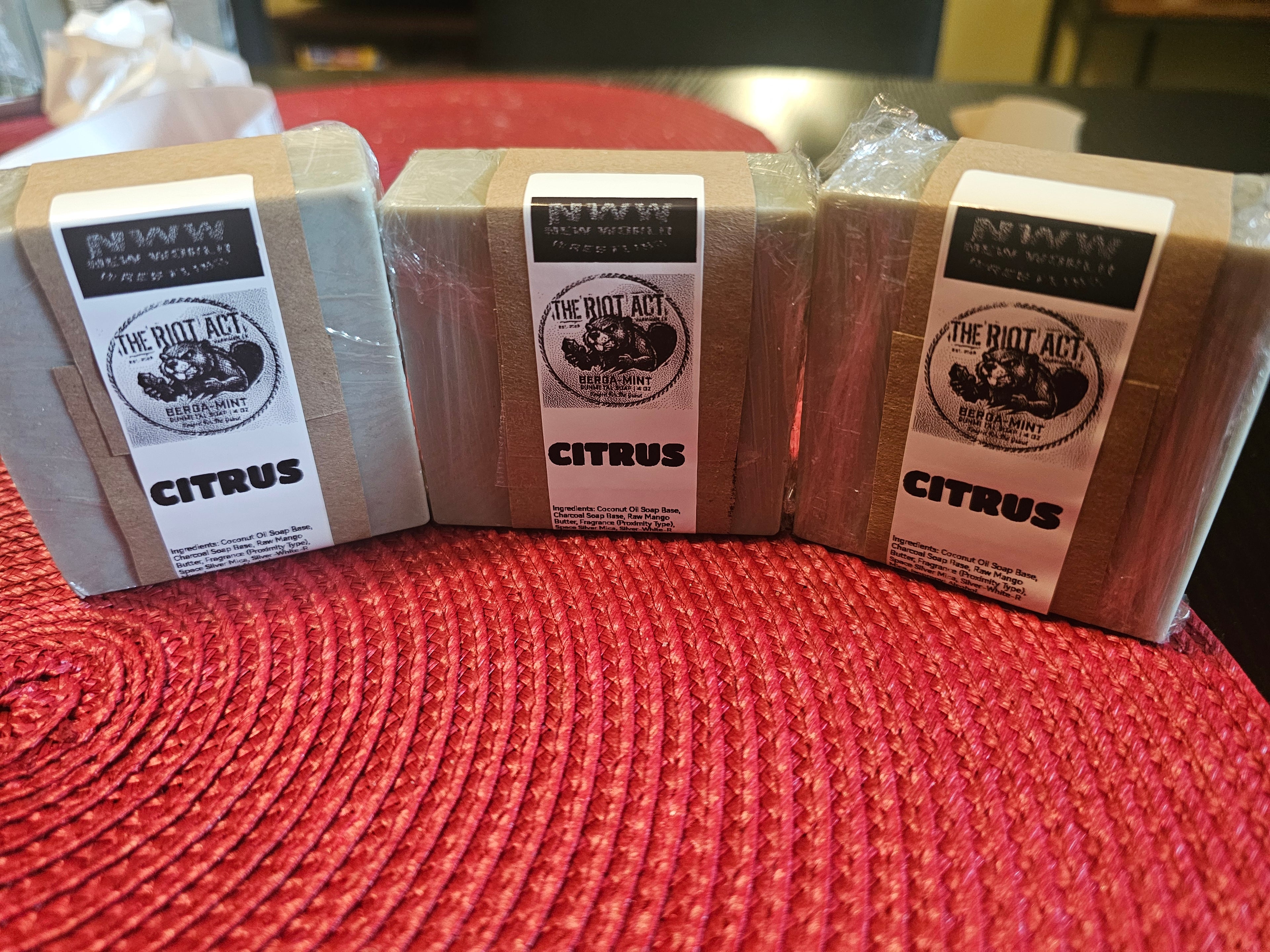 The Riot Act Berga-Mint Citrus Bar Soap — Heavy Duty Activated Charcoal Kaolin Clay Men's Soap