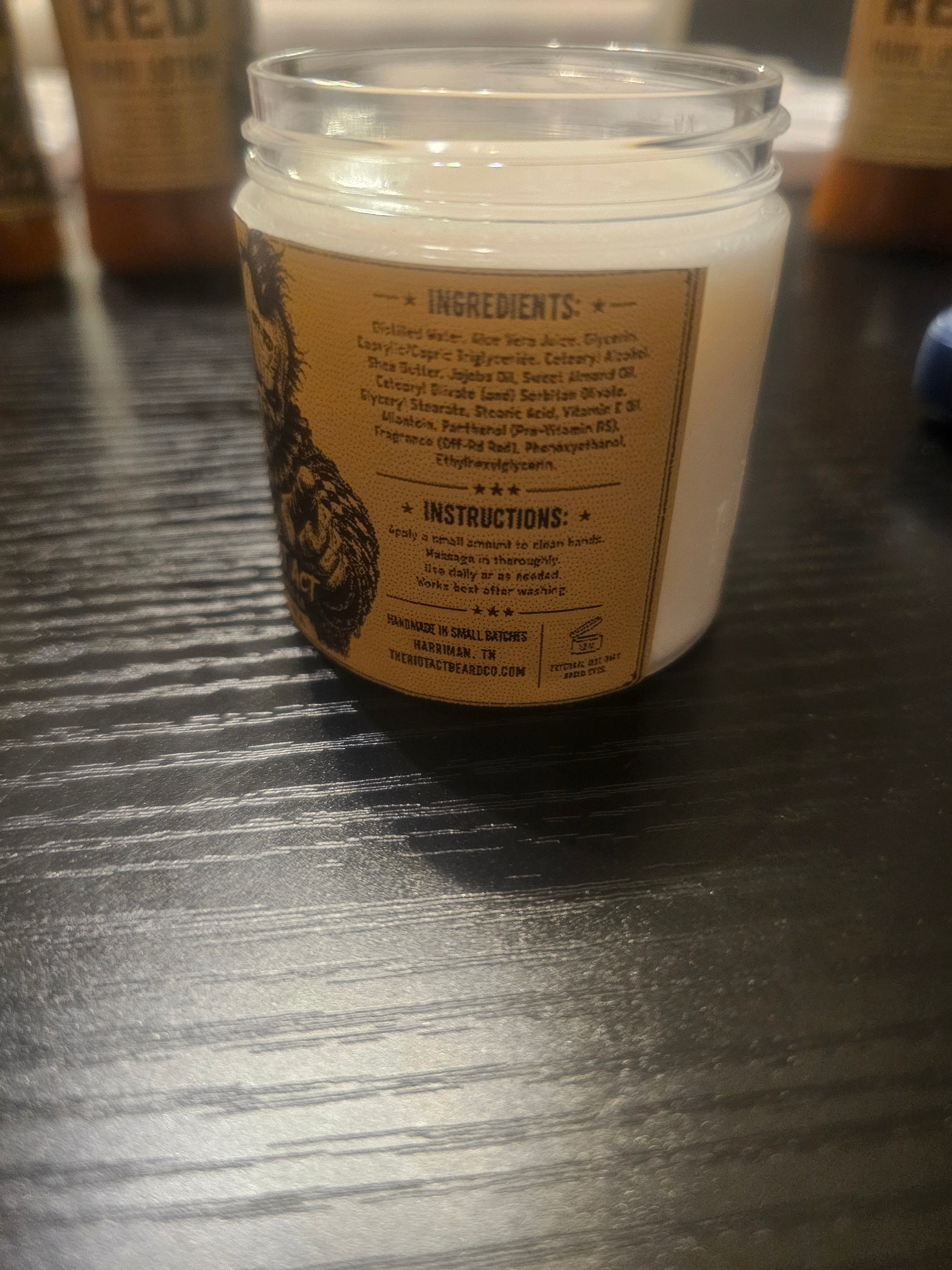 Off-Road Red Hand Lotion closeup