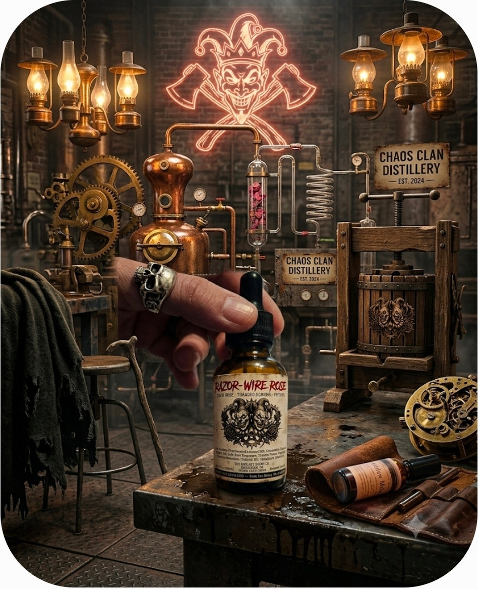 The riot act presents RAZOR-WIRE ROSE Premium Cologne Oil