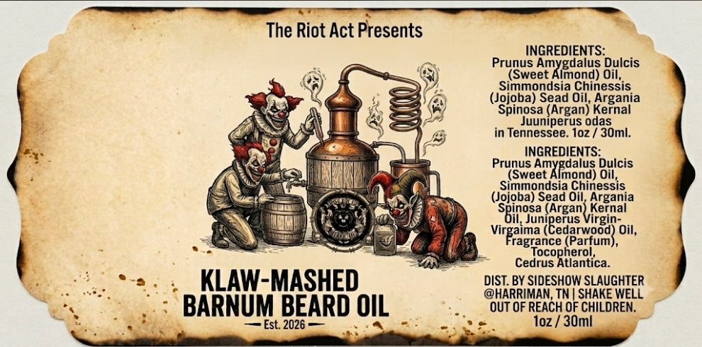 KLAW-MASHED Barnum Beard Oil packaging