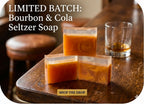 "Bourbon & Cola Seltzer" soap bars.