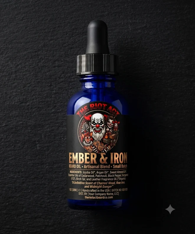 The Riot Act Ember & Iron Beard Oil — Artisanal Blend Small Batch